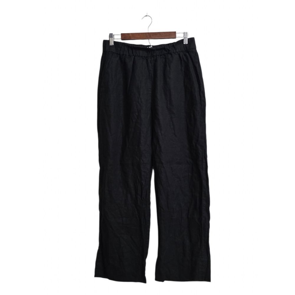Everlane The Linen Easy High Rise Wide Leg Ankle Pant In Black Sz L